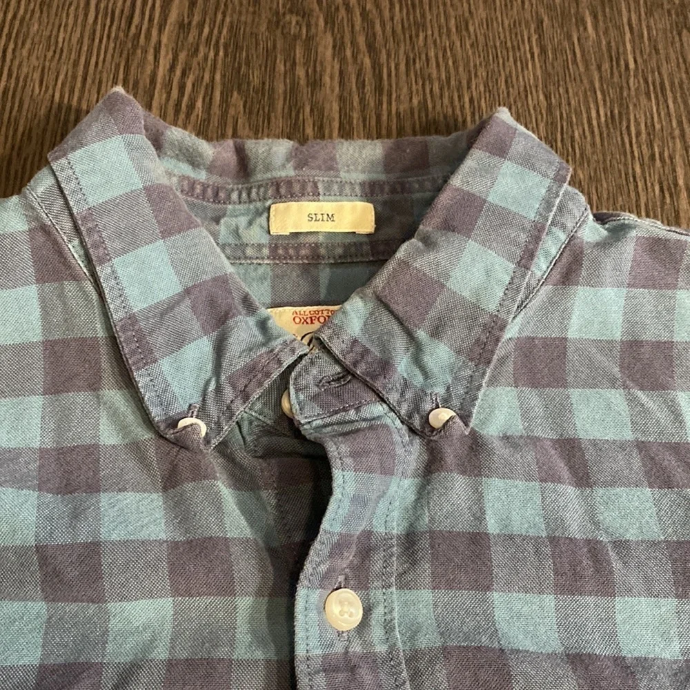 J. Crew Slim All Cotton Oxford. Size L. Blue plaid. Button-down. Vintage.